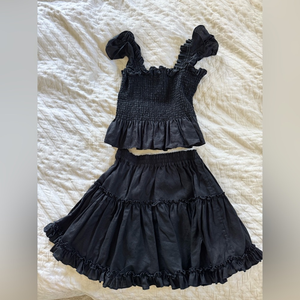 Hill House Paz black linen skirt and top set